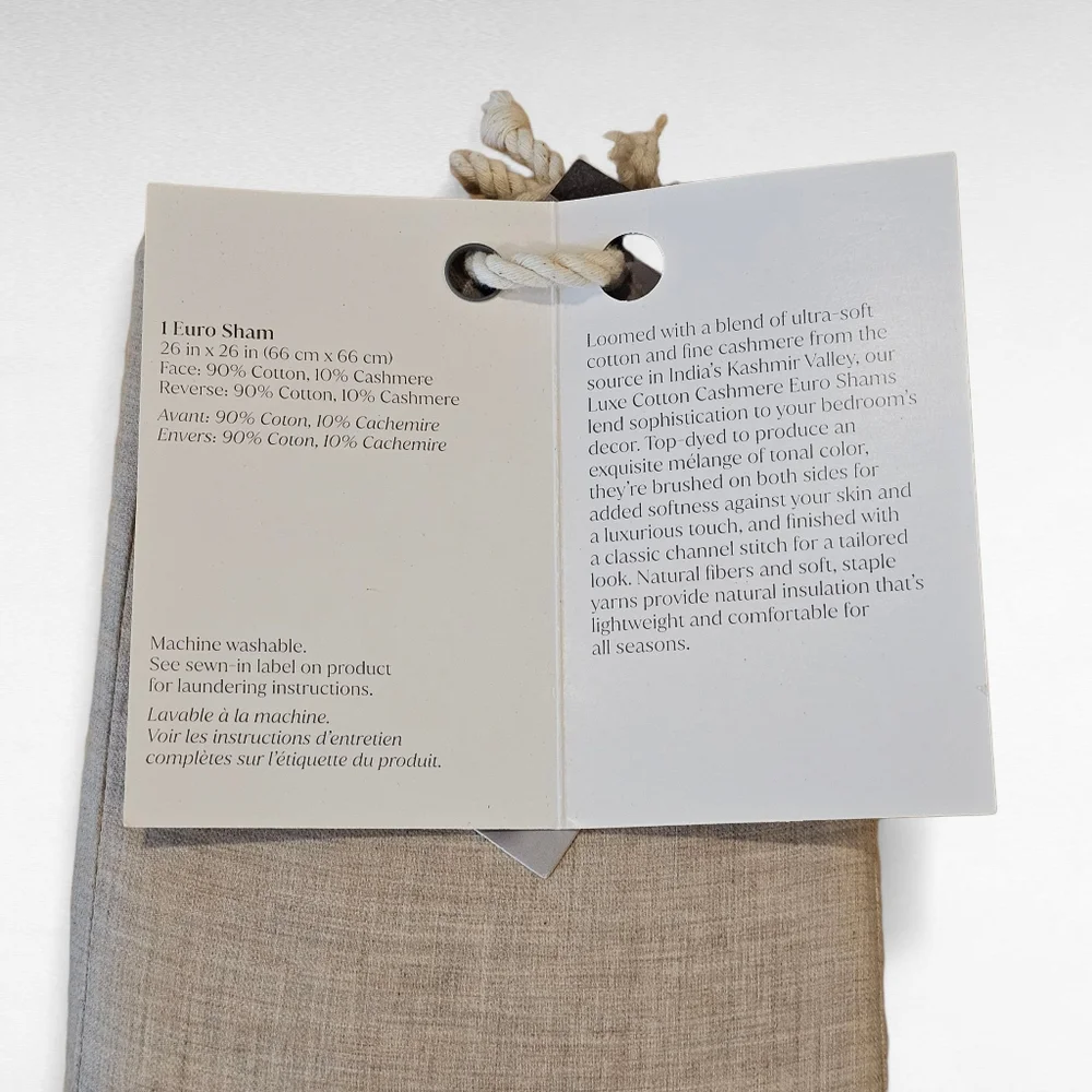 The Threadery Luxe Cotton Cashmere Euro Sham Oatmeal 26